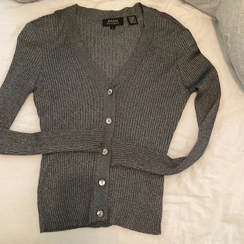 Dana Buchman Silver Lurex Cardigan - Picture 7 of 8